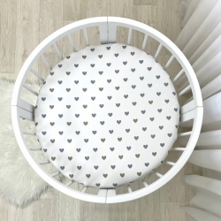 Husa saltea rotunda patut bebe copii cu elastic, Inimioare bej-gri